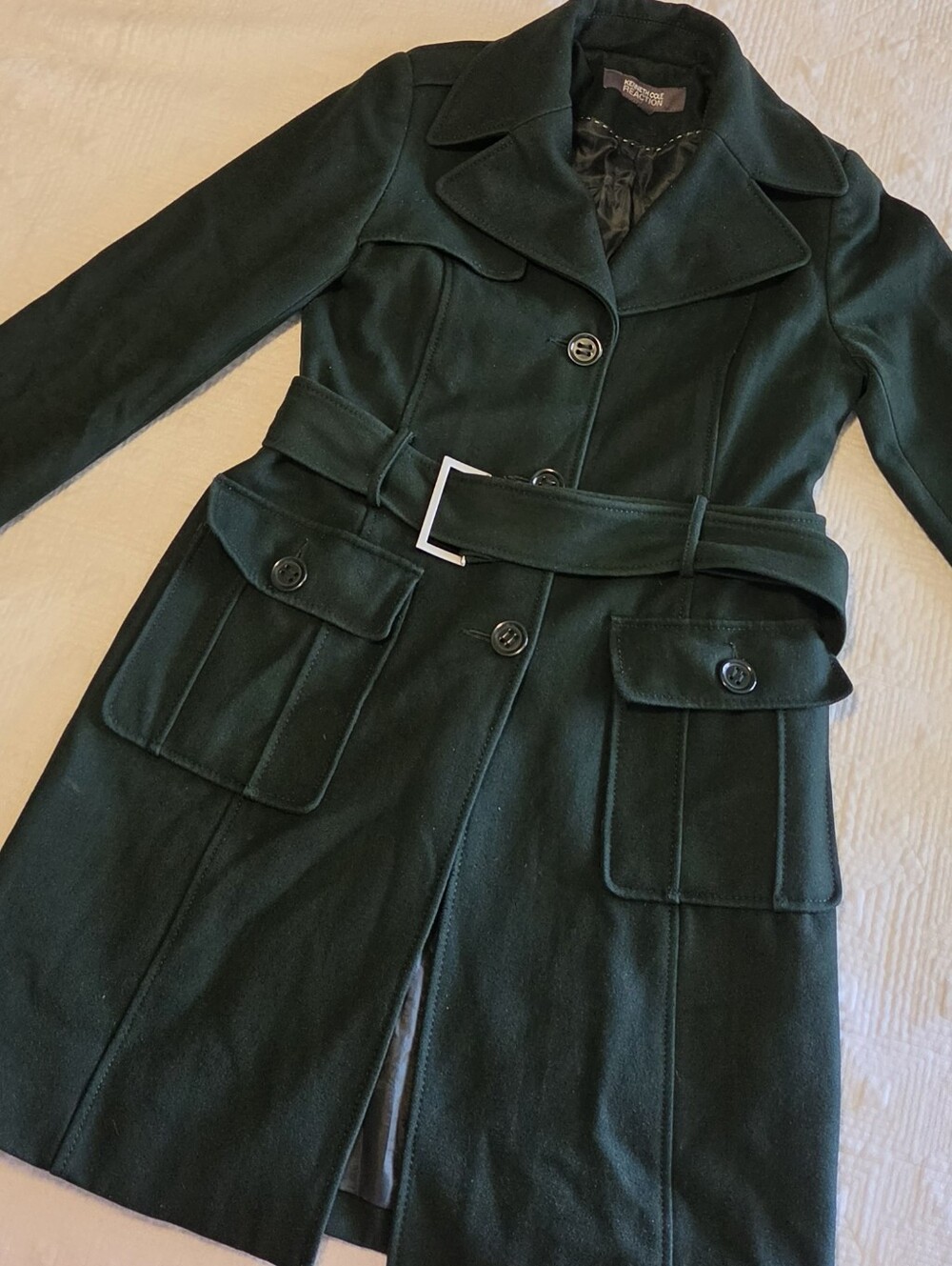 Kenneth Cole Reaction Single-Breasted Belted Wool-Blend Coat, Size 8